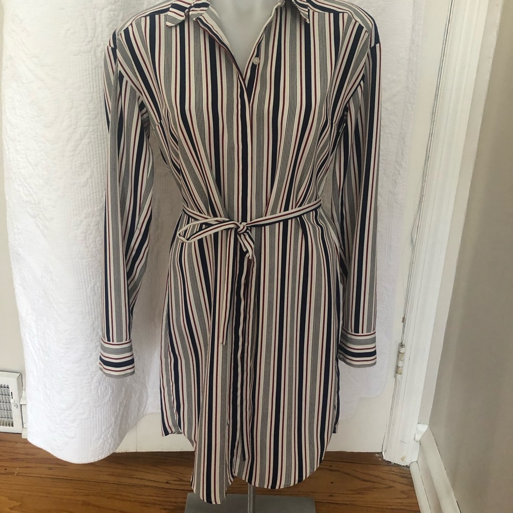 Express Button Down Stripe Long Sleeve Shirt Dress - S